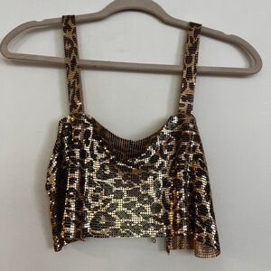 Leopard print chain mail crop top